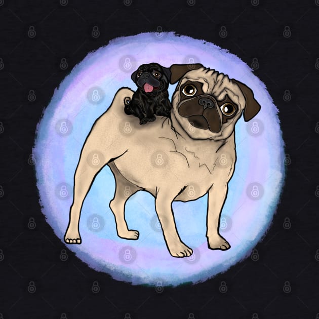 Puggyback Pals (reversed colors) by FivePugs
